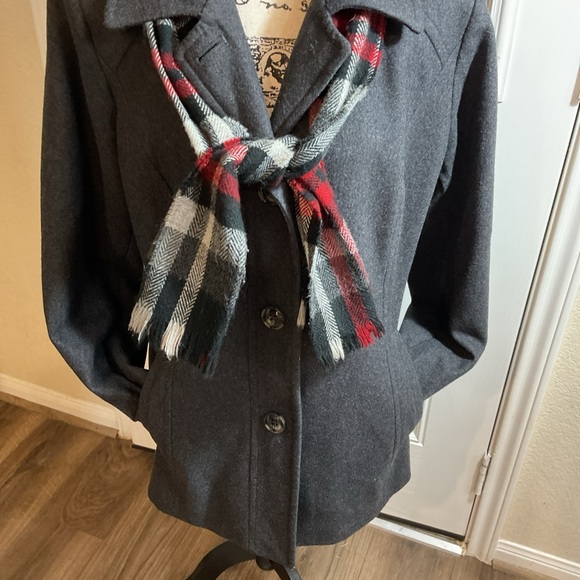 London Fog Womens Gray Wool Blend Long Sleeve Pea Coat With Scarf Size X-Large - Picture 2 of 15